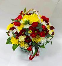 Цветочная композиция из Хризантемы и Розы в корзине в Фалёнки